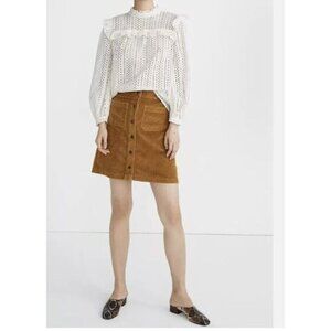 White Eyelet Lace Long-Sleeve Blouse With Ruffle Details & Back Tie Neck
